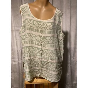 Bob Mackie Cream and Sage Striped Floral Scoop Neck Tank